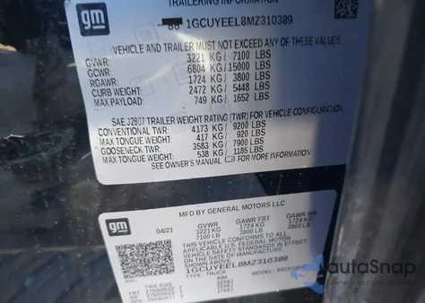 2021 Chevrolet Silverado 1500 4Wd Short Bed Rst from USA, damaged, VIN 1GCUYEEL8MZ310389